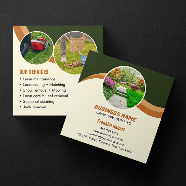 Tarjeta De Visita Cuadrada Paisaje en el jardín verde marrón Mowing 3 Foto (Subido por el creador)