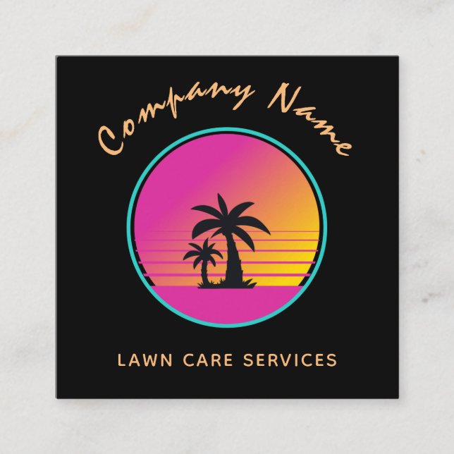 Tarjeta De Visita Cuadrada Paisaje extravagante de palmeras Sunset (Anverso)
