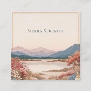 Tarjeta De Visita Cuadrada Paisaje Flor Desértica Serena Marco Dorado Rústico