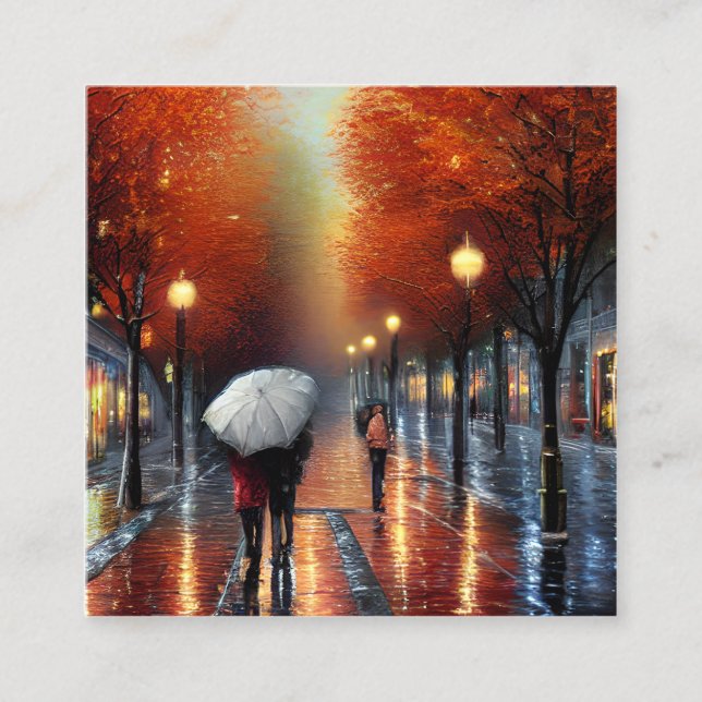 Tarjeta De Visita Cuadrada Paisajes otoñales con lluvias y follaje tienen una (Anverso)