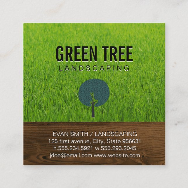 Tarjeta De Visita Cuadrada Paisajismo | Grano de madera | Grasa natural (Anverso)