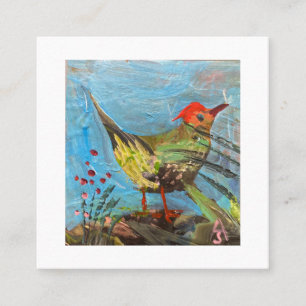 Tarjeta De Visita Cuadrada pájaro con cabeza roja, pintura, arte contemporáne