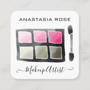 Tarjeta De Visita Cuadrada Paleta de Sombras Glam Blanco y Rosa Artista de Ma