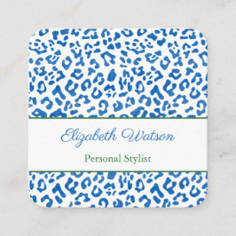 Tarjeta De Visita Cuadrada Palm Beach Preppy Blue Green Animal Print Stylist