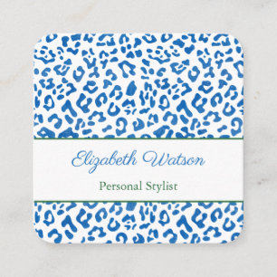 Tarjeta De Visita Cuadrada Palm Beach Preppy Blue Green Animal Print Stylista