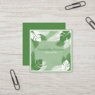 Tarjeta De Visita Cuadrada Palm deja isla tropical verde y cuadrado blanco