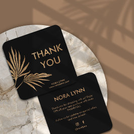 Tarjeta De Visita Cuadrada Palm Leaf Black and Gold Gracias