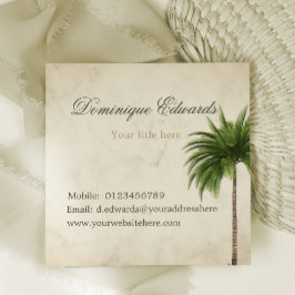 Tarjeta De Visita Cuadrada Palm Tree Tropical Elegante Marble Elegante