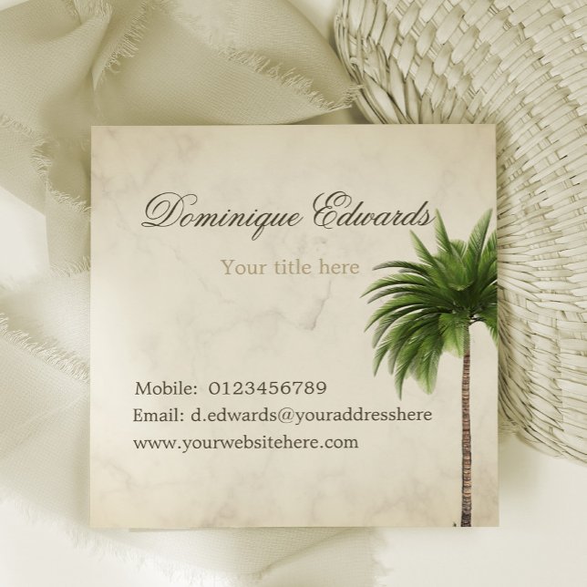 Tarjeta De Visita Cuadrada Palm Tree Tropical Elegante Marble Elegante (Subido por el creador)