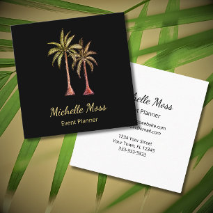 Tarjeta De Visita Cuadrada Palm Trees Tropicales Elegante Profesional Negro