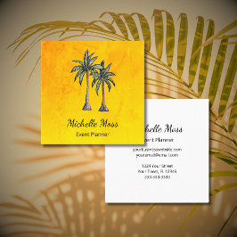 Tarjeta De Visita Cuadrada Palm Trees Tropicales Ilustracion Oro Profesional