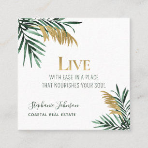 Tarjeta De Visita Cuadrada Palm Tropical Fronds Gold Inmobiliate