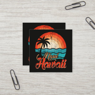 Tarjeta De Visita Cuadrada Palmeras Playa Hawaiana