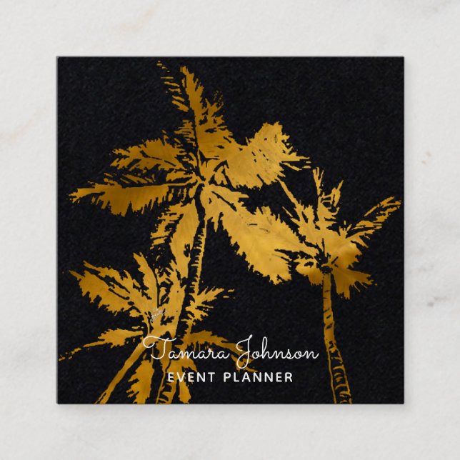 Tarjeta De Visita Cuadrada Palmeras tropicales oscuras modernas del oro (Anverso)