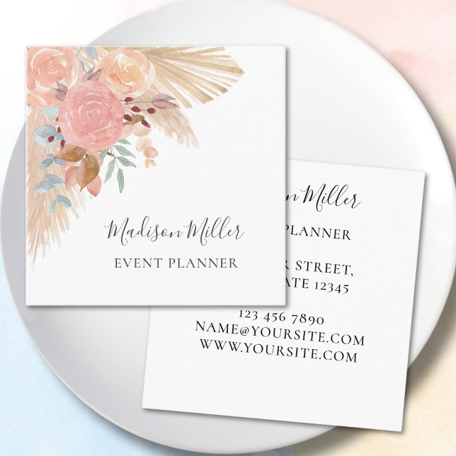 Tarjeta De Visita Cuadrada Pampas Grass Eucalyptus Event Planner (Subido por el creador)