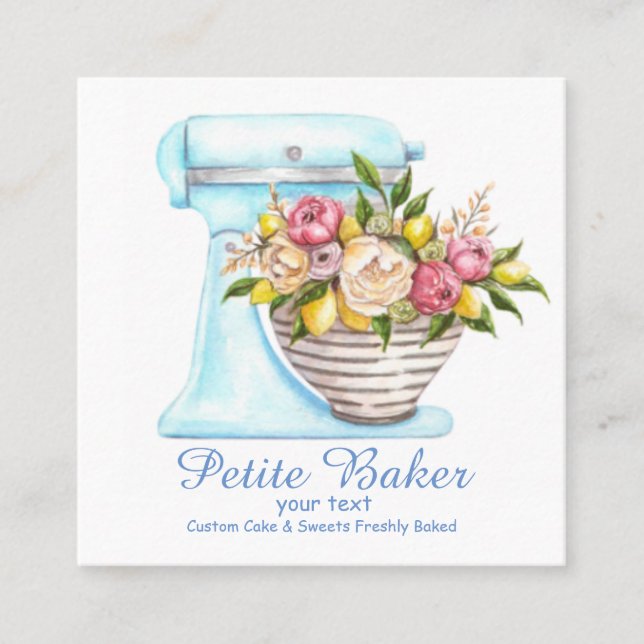 Tarjeta De Visita Cuadrada Panadería acuática Mezcladora Pastelería Dulces (Anverso)