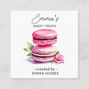 Tarjeta De Visita Cuadrada Panadería acuática moderna de macarón rosa