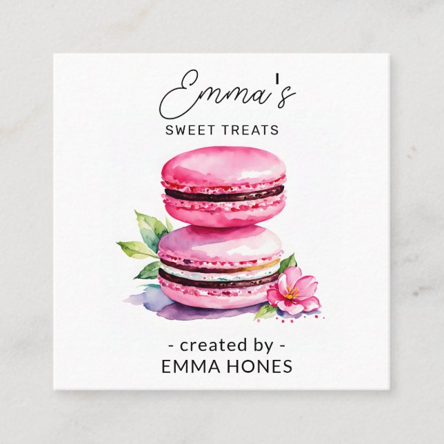Tarjeta De Visita Cuadrada Panadería acuática moderna de macarón rosa (Anverso)