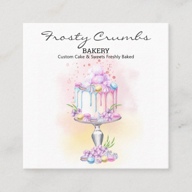 Tarjeta De Visita Cuadrada Panadería acuática Pastelería Dulces Cupcakes Squa (Anverso)