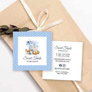 Tarjeta De Visita Cuadrada Panadería Artesanal Mezclador Azul Casera