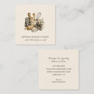 Tarjeta De Visita Cuadrada Panadería Artesanal Utensilios de Repostería Lazo 