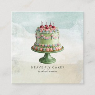 Tarjeta De Visita Cuadrada Panadería Artesanal Watercolor Cake Baker