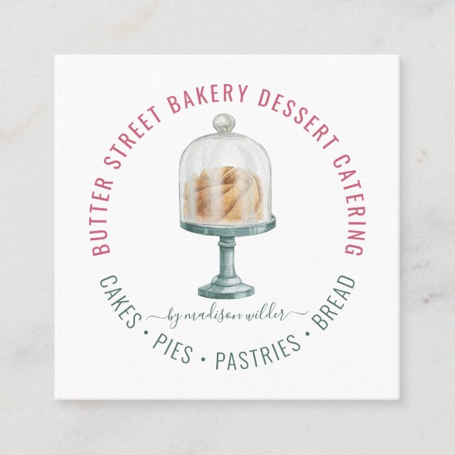 Tarjeta De Visita Cuadrada Panadería Baker Pastry Chef Watercolor (Anverso)