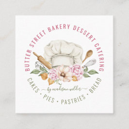 Tarjeta De Visita Cuadrada Panadería Baker Pastry Chef Watercolor Baking Uten