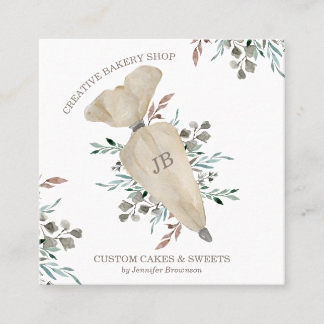 Tarjeta De Visita Cuadrada Panadería Boho Chic Maker de Comida (Anverso)