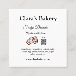 Tarjeta De Visita Cuadrada Panadería brownie agrega ingredientes hechos con a