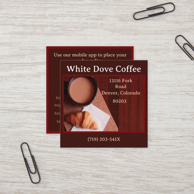 Tarjeta De Visita Cuadrada Panadería Café Cafetería Cafetería Barista Café (Anverso/Reverso In Situ)
