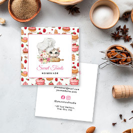 Tarjeta De Visita Cuadrada Panadería Chef Gatito Rosa