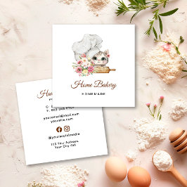 Tarjeta De Visita Cuadrada Panadería Chef Kitten