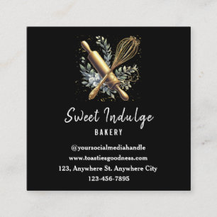 Tarjeta De Visita Cuadrada Panadería Cuadrada de Utensil de Oro Negro