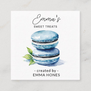 Tarjeta De Visita Cuadrada Panadería de acuarela moderna con macarón azul