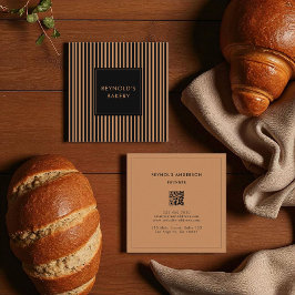 Tarjeta De Visita Cuadrada Panadería de código QR de franjas marrones negros 