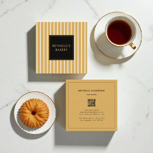 Tarjeta De Visita Cuadrada Panadería de código QR de franjas minimalistas mar