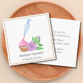 Tarjeta De Visita Cuadrada Panadería de Cupcakes con Glaseado de Acuarela, Ca