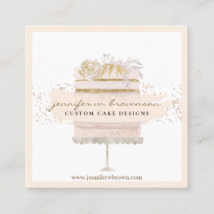 Tarjeta De Visita Cuadrada Panadería de Pastelería de Floral Brillante