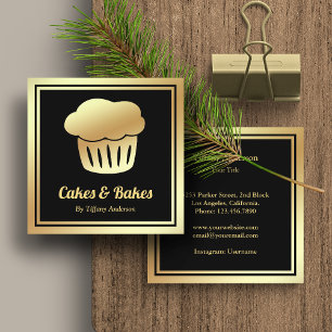 Tarjeta De Visita Cuadrada Panadería de pasteles caseros de Relieve metalizad
