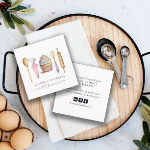 Tarjeta De Visita Cuadrada Panadería de pasteles y utensilios del chef Baker