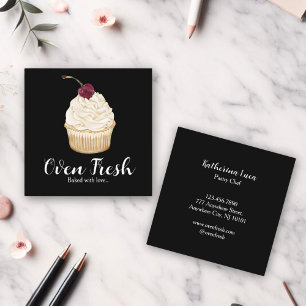 Tarjeta De Visita Cuadrada Panadería de pastelillos de color blanco negro