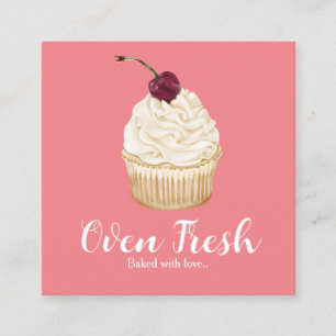 Tarjeta De Visita Cuadrada Panadería de pastelitos de color blanco rosado