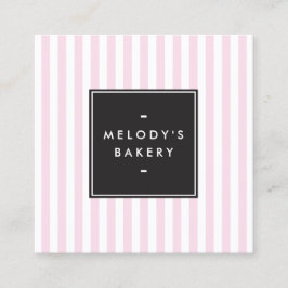 Tarjeta De Visita Cuadrada Panadería de rayas blancas y rosadas retro