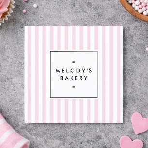 Tarjeta De Visita Cuadrada Panadería de Rayas de Caramelo Rosa Retro