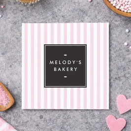 Tarjeta De Visita Cuadrada Panadería de Rayas Retro Rosa y Blanco