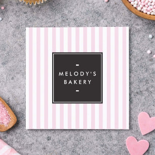 Tarjeta De Visita Cuadrada Panadería de Rayas Retro Rosa y Blanco
