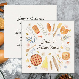 Tarjeta De Visita Cuadrada Panadería de Repostería Personalizada Acuarela