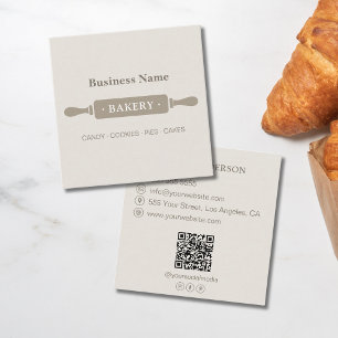 Tarjeta De Visita Cuadrada Panadería de Rodillos Minimalista Neutral