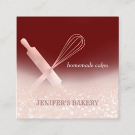 Tarjeta De Visita Cuadrada panadería de rosa Purpurinoso con alfiler de oro